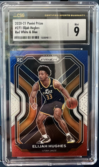 2020-21 Panini Prizm Elijah Hughes #271 Red White & Blue MINT 9 RC